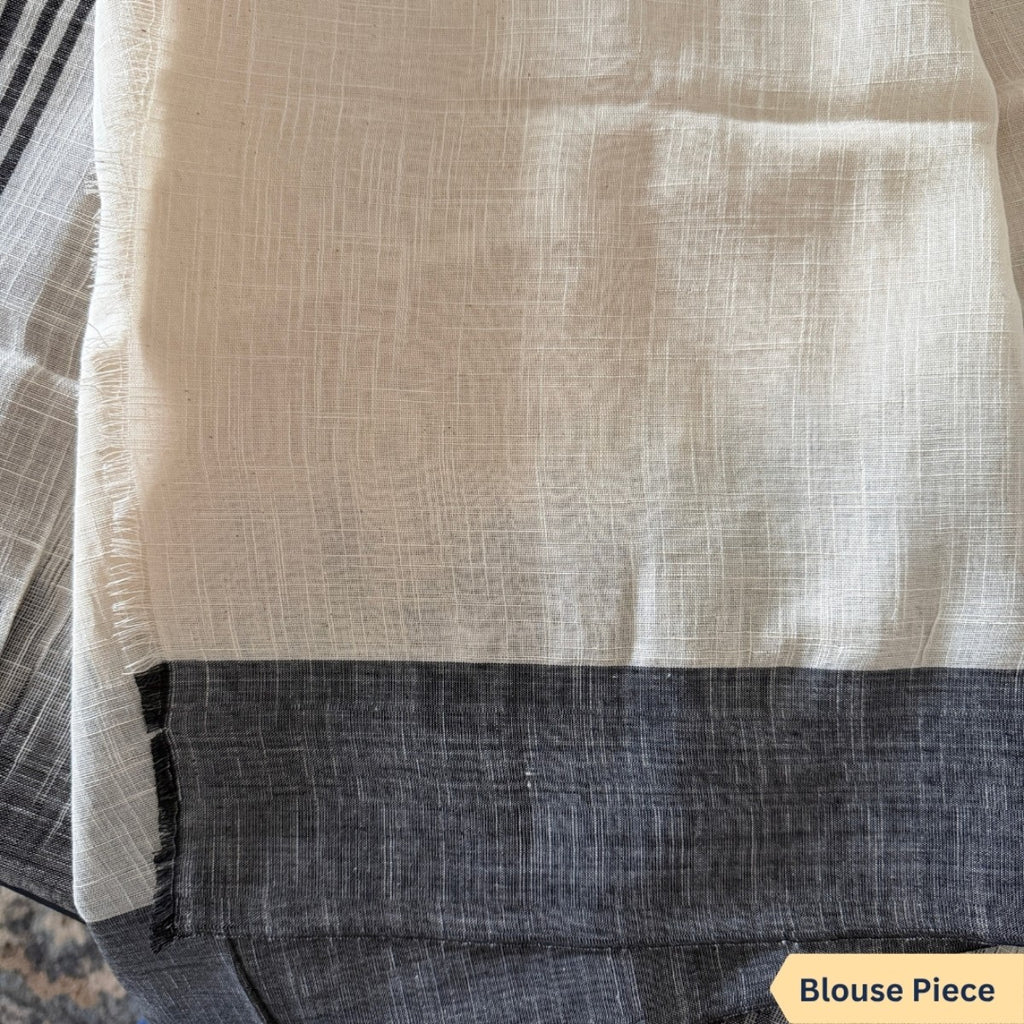 Ivory & Black Handloom Cotton Saree