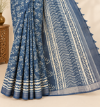 Indigo Bloom Linen Saree