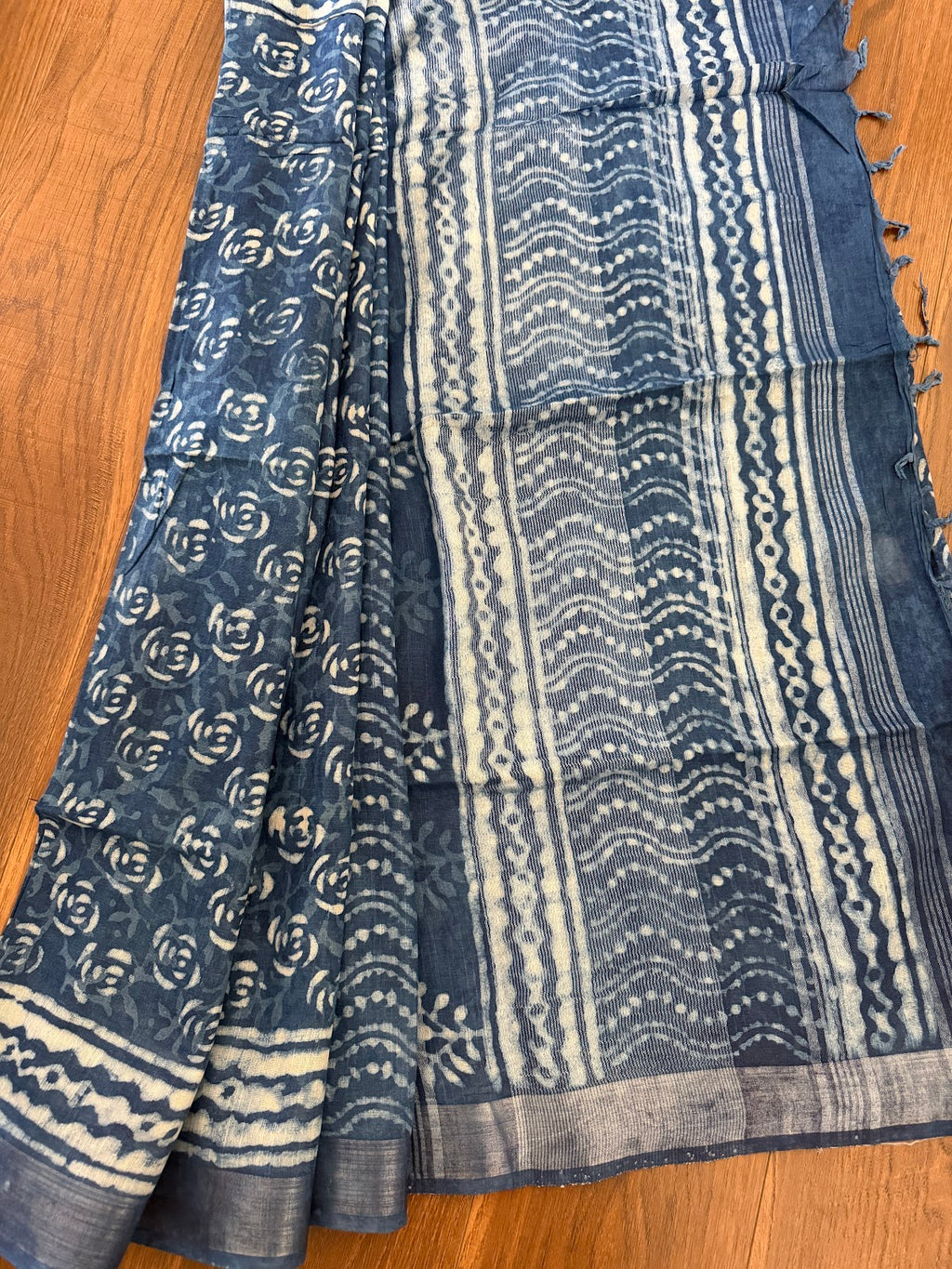 Indigo Bloom Linen Saree