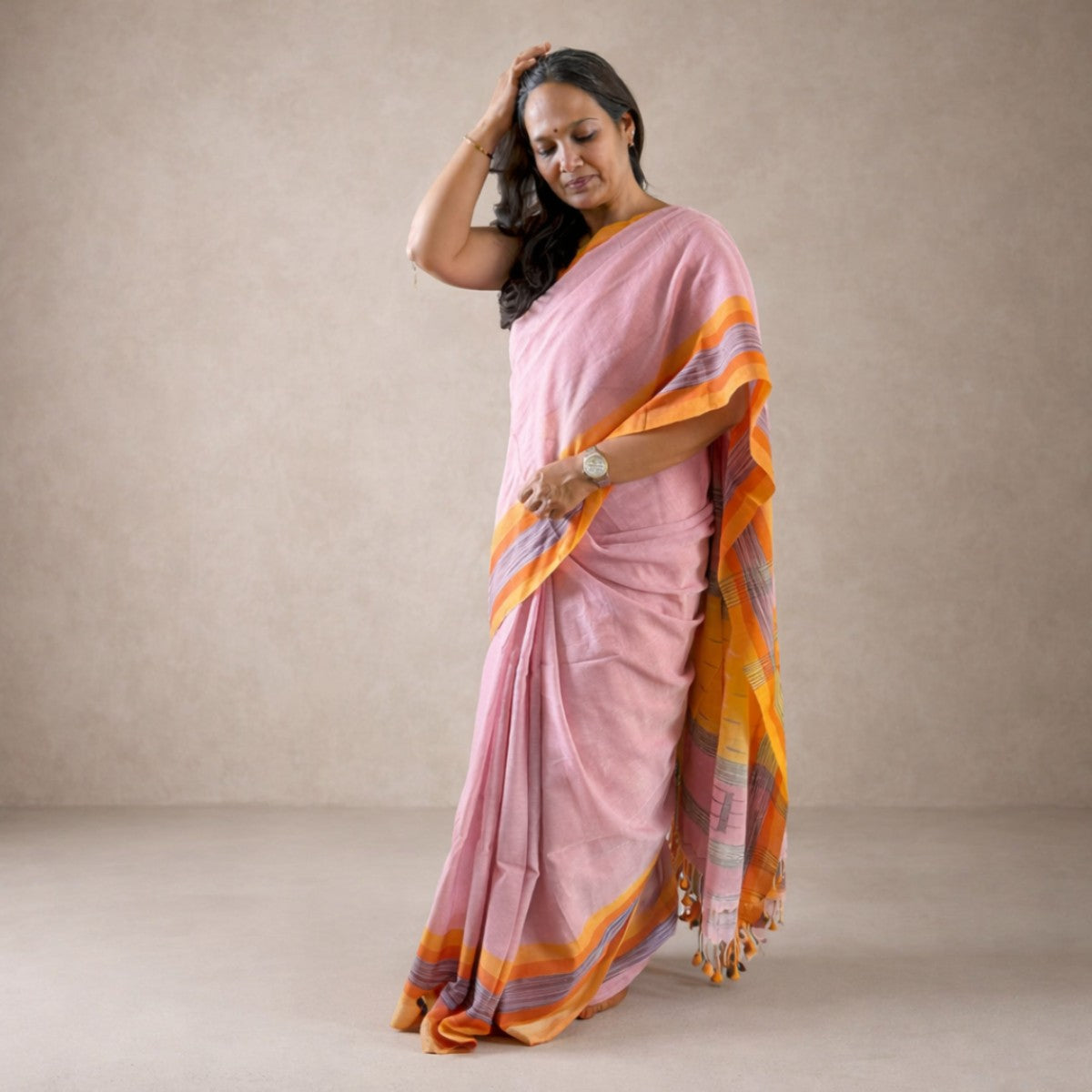 Soft Pink Handloom Cotton Saree