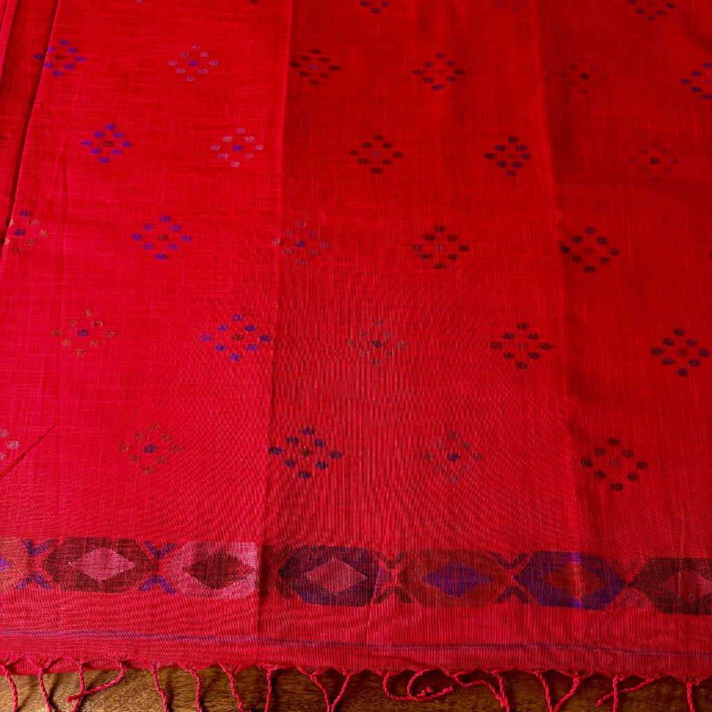 Crimson Red Handloom Cotton Saree