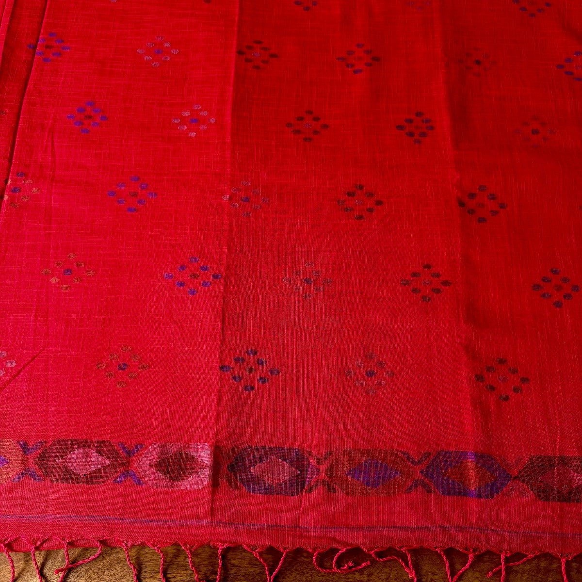 Crimson Red Handloom Cotton Saree