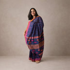 Navy Blue Checked Handloom Cotton Saree