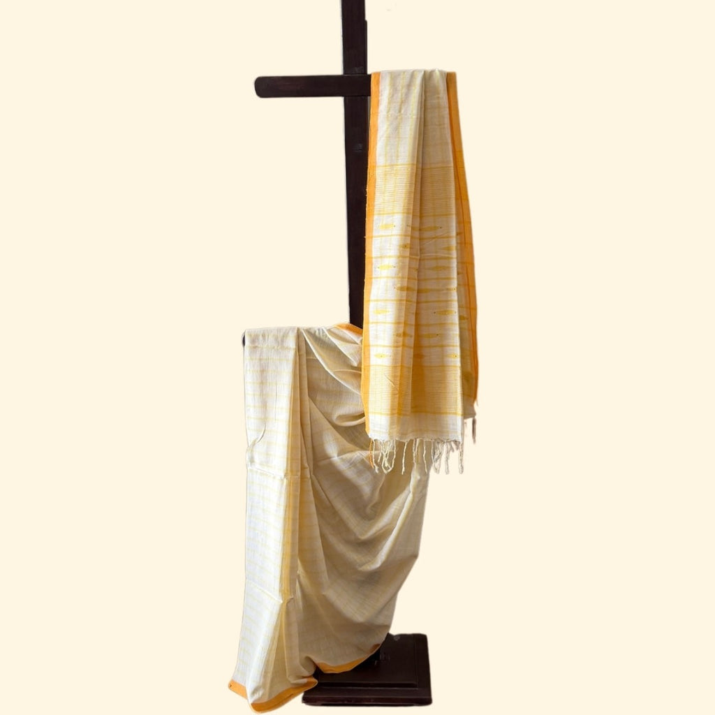 Ivory & Sunshine Yellow Handloom Cotton Saree