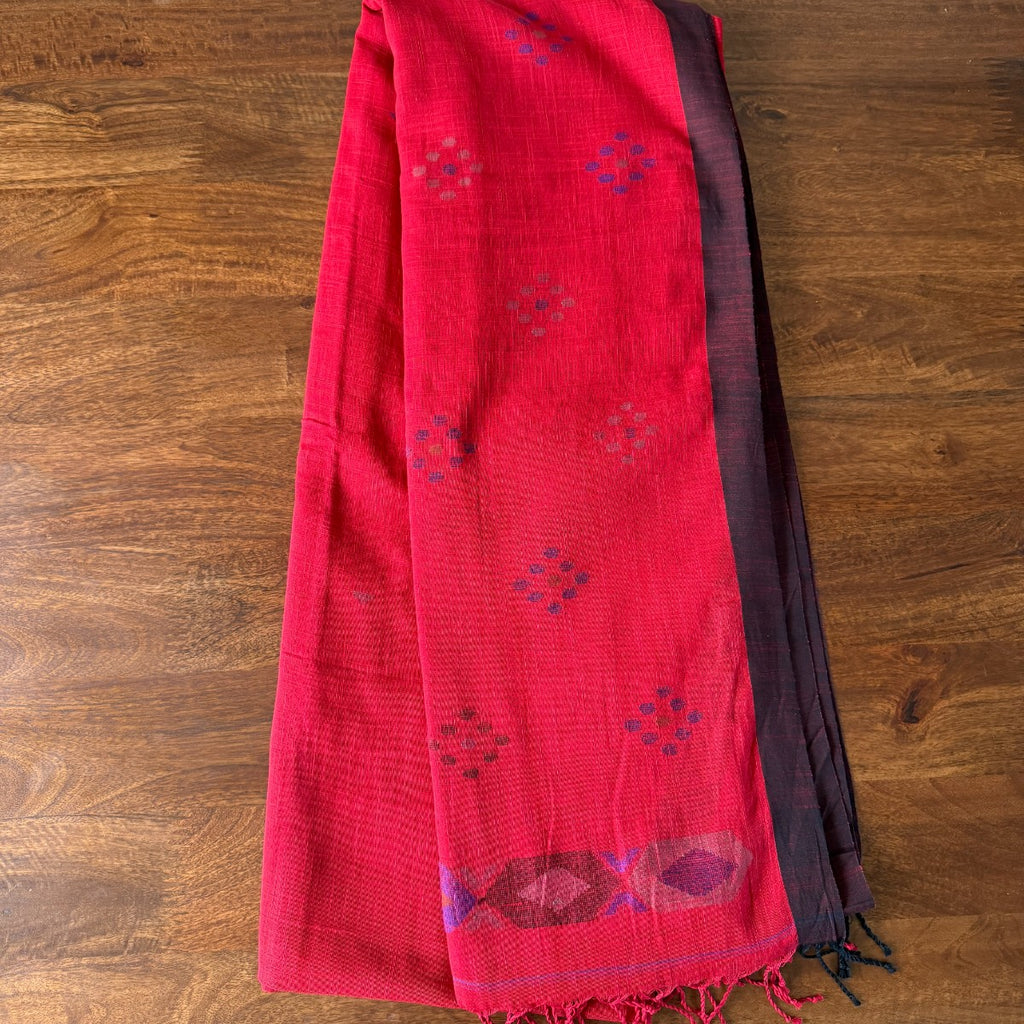 Crimson Red Handloom Cotton Saree