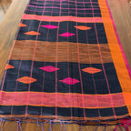 Navy Blue Checked Handloom Cotton Saree