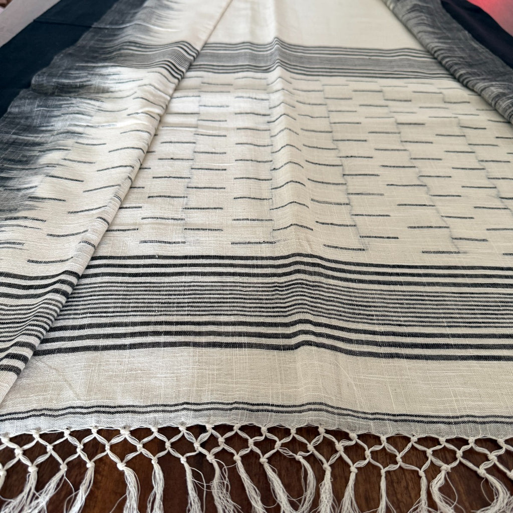 Ivory & Black Handloom Cotton Saree