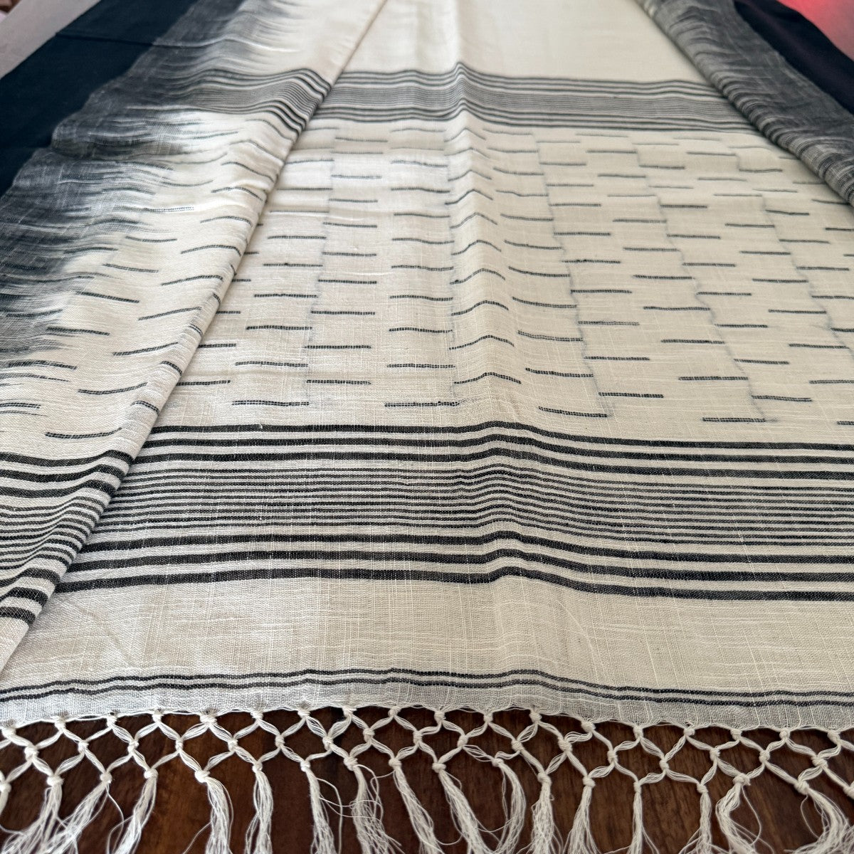 Ivory & Black Handloom Cotton Saree