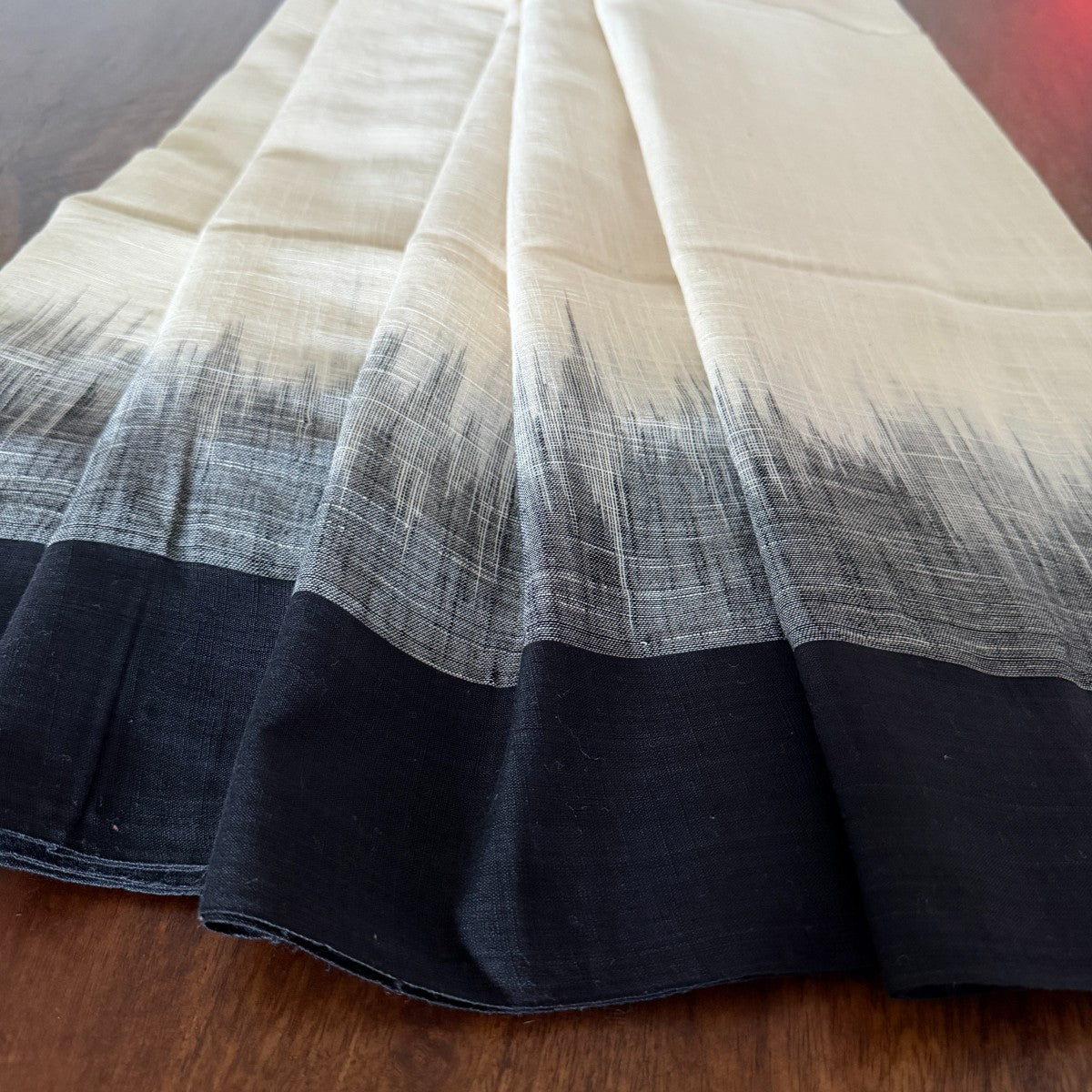 Ivory & Black Handloom Cotton Saree