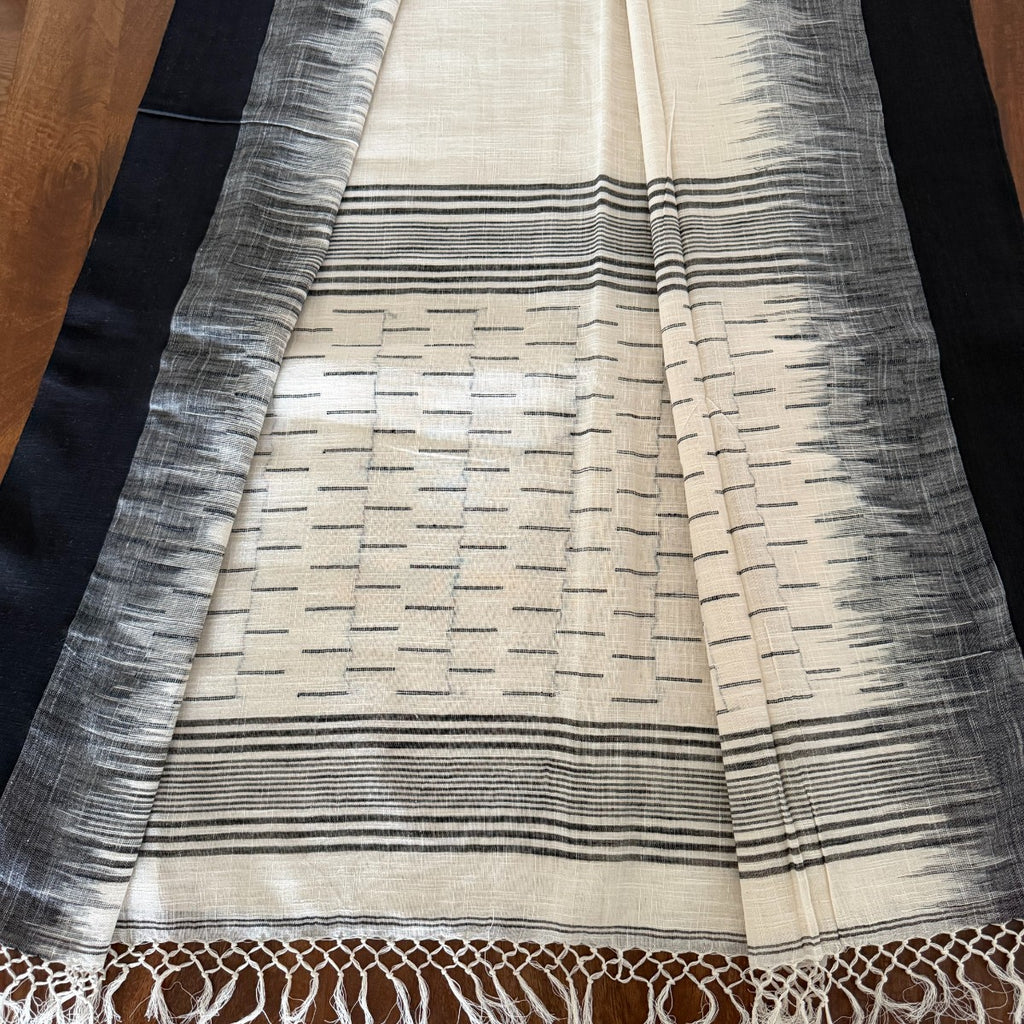 Ivory & Black Handloom Cotton Saree