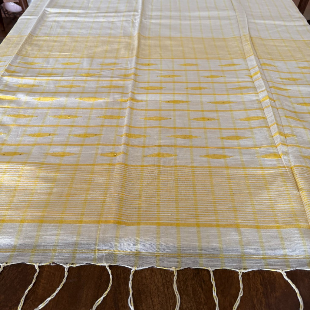 Ivory & Sunshine Yellow Handloom Cotton Saree