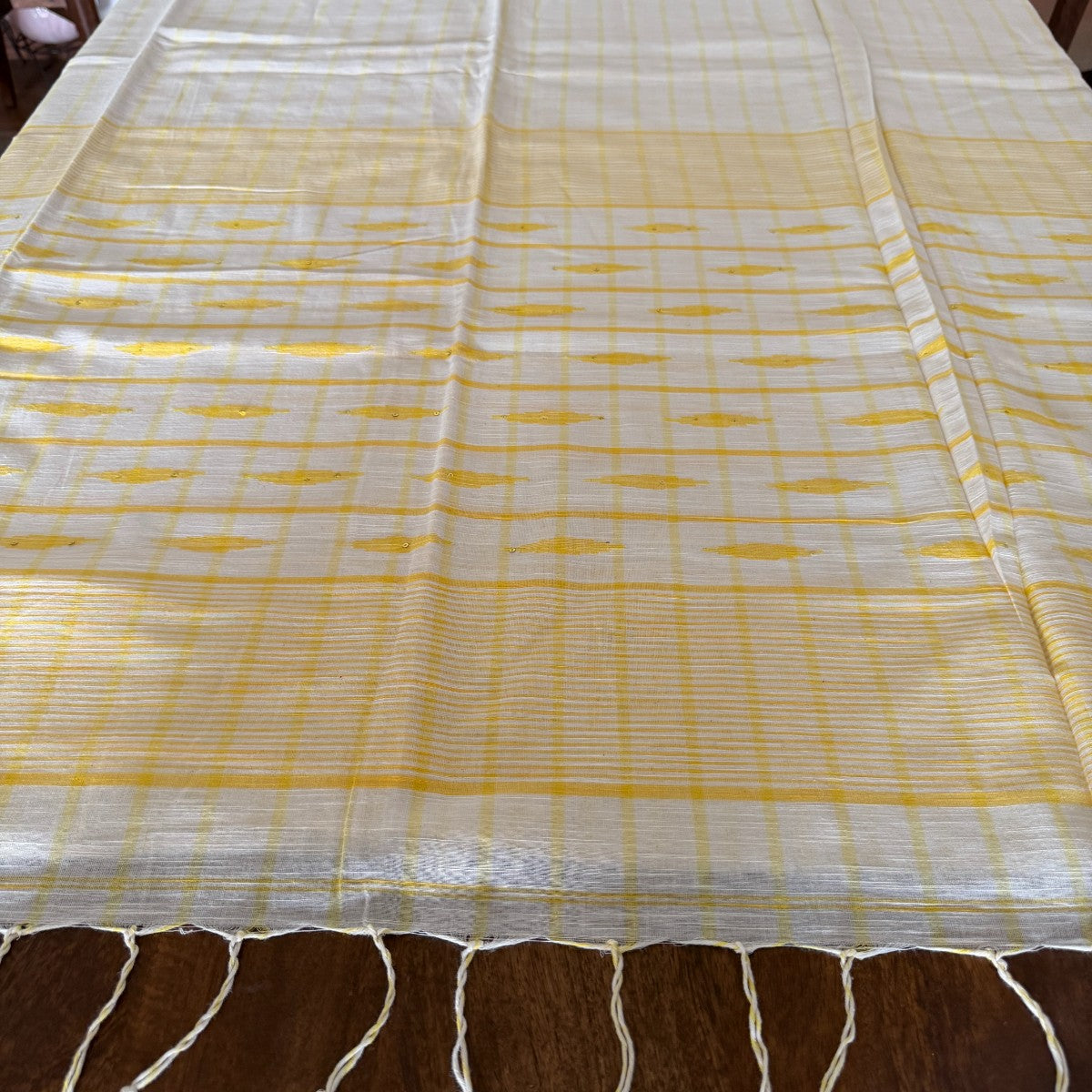 Ivory & Sunshine Yellow Handloom Cotton Saree