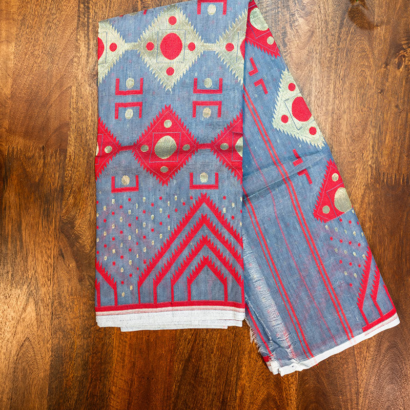 Grey & Red Jamdani