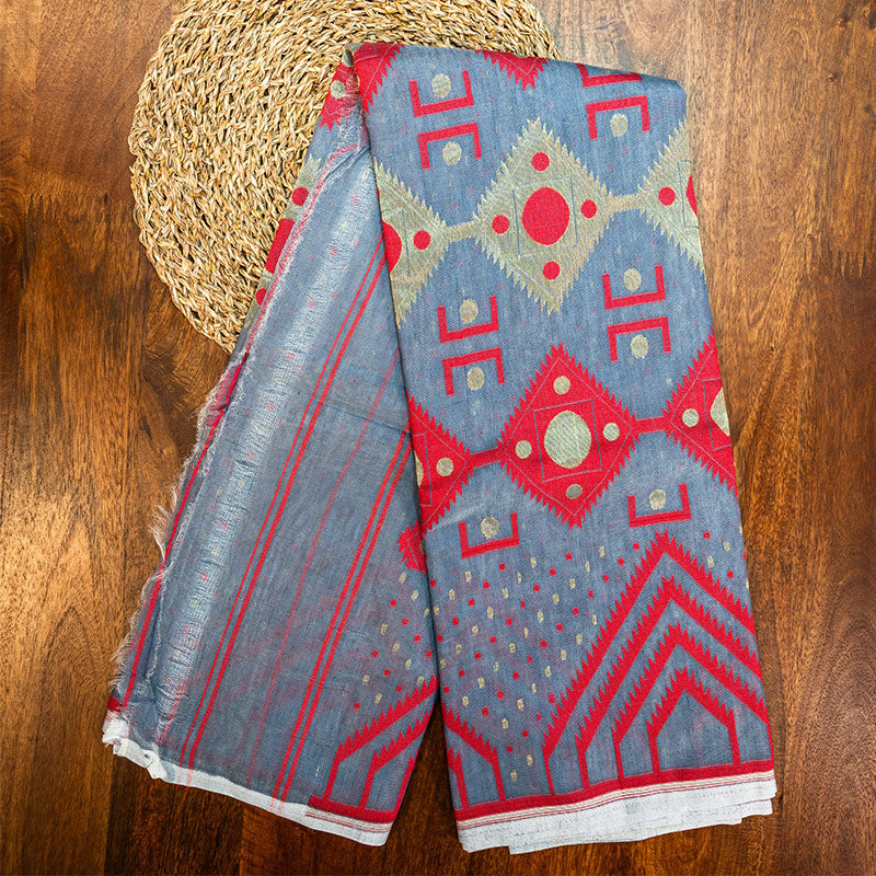 Grey & Red Jamdani