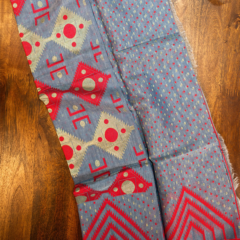 Grey & Red Jamdani