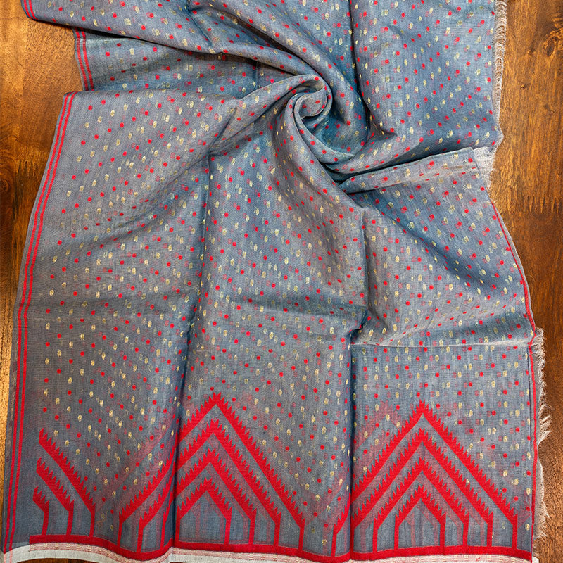 Grey & Red Jamdani