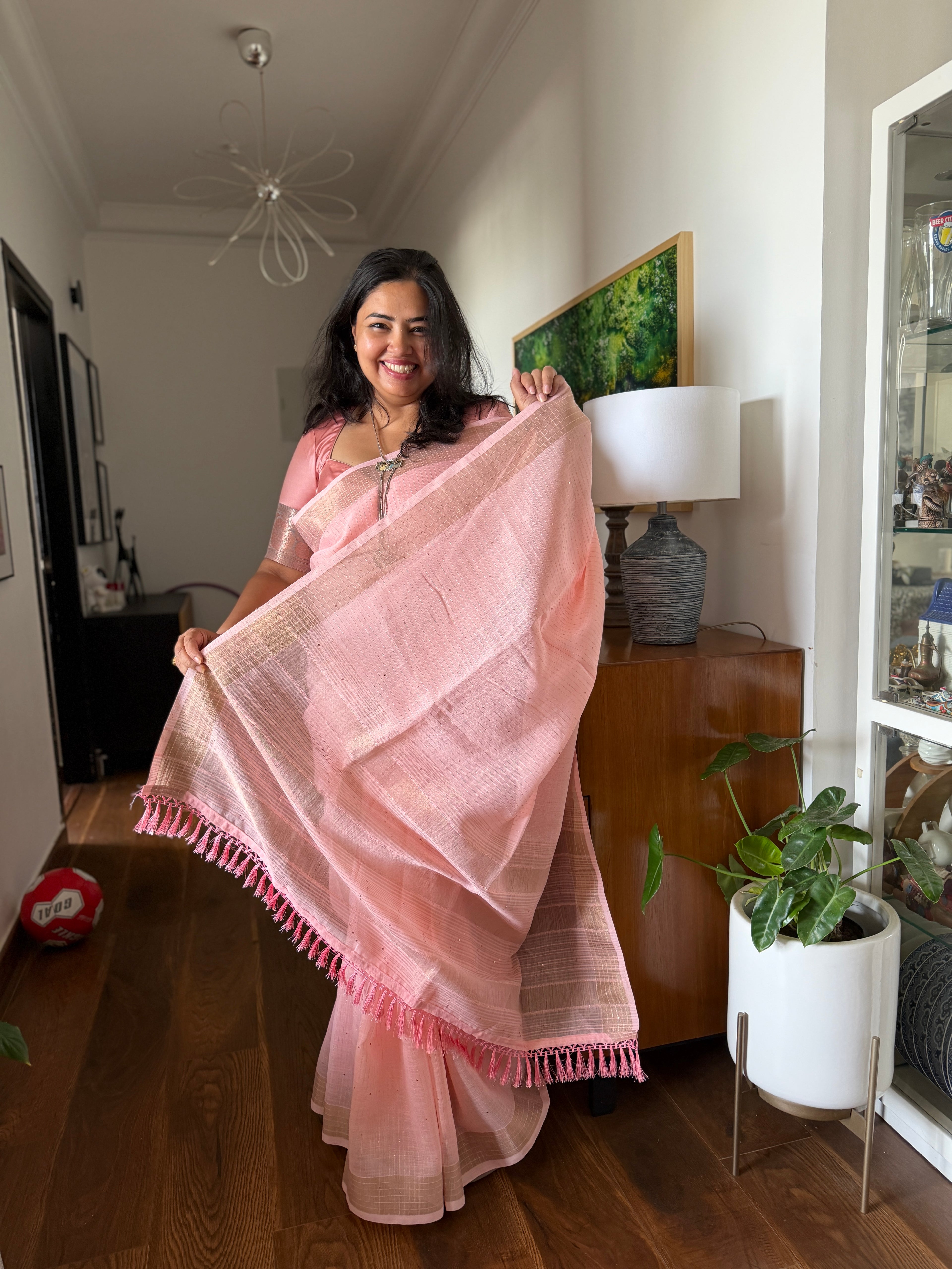 Blush Pink Linen Saree