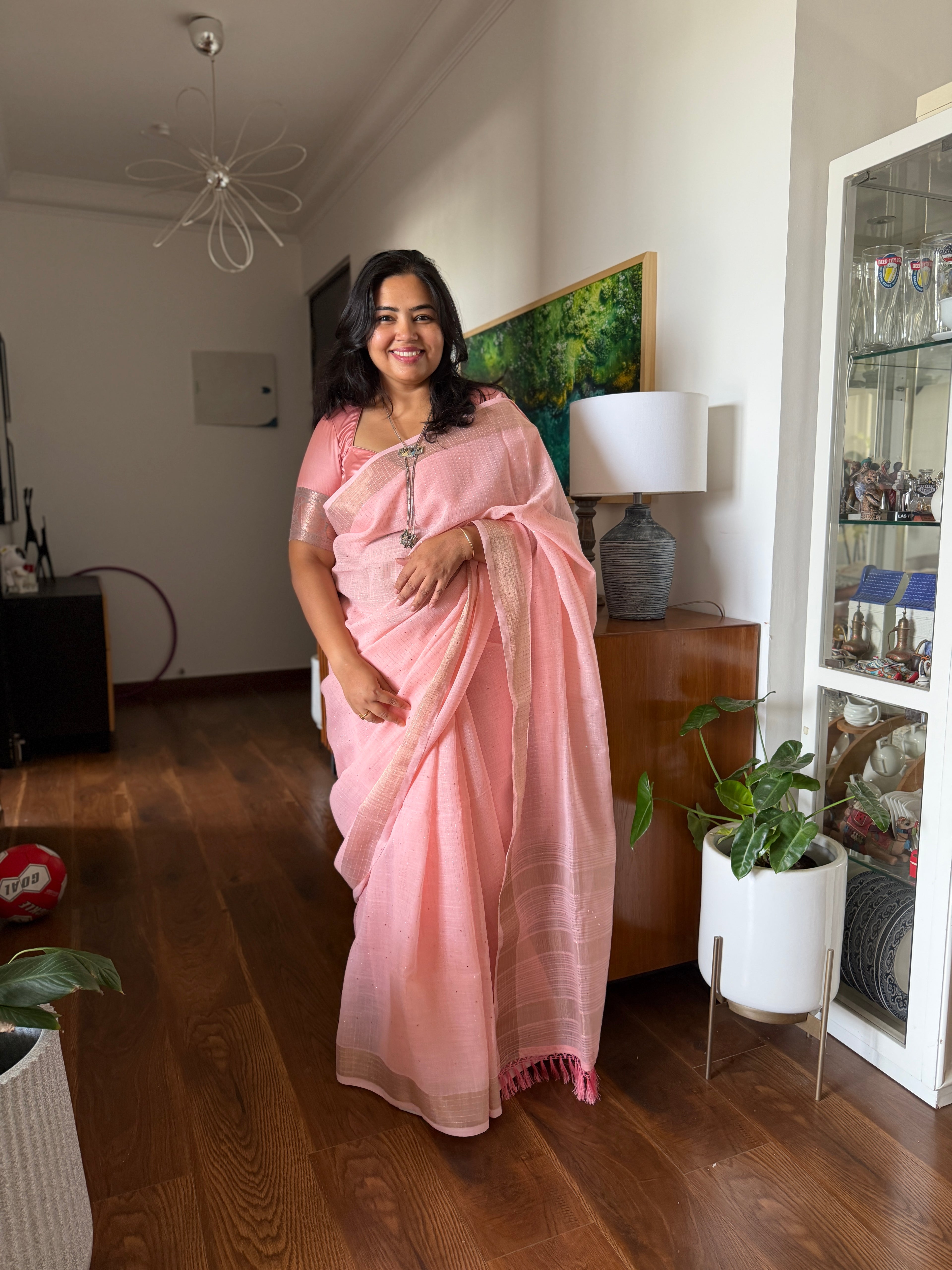 Blush Pink Linen Saree