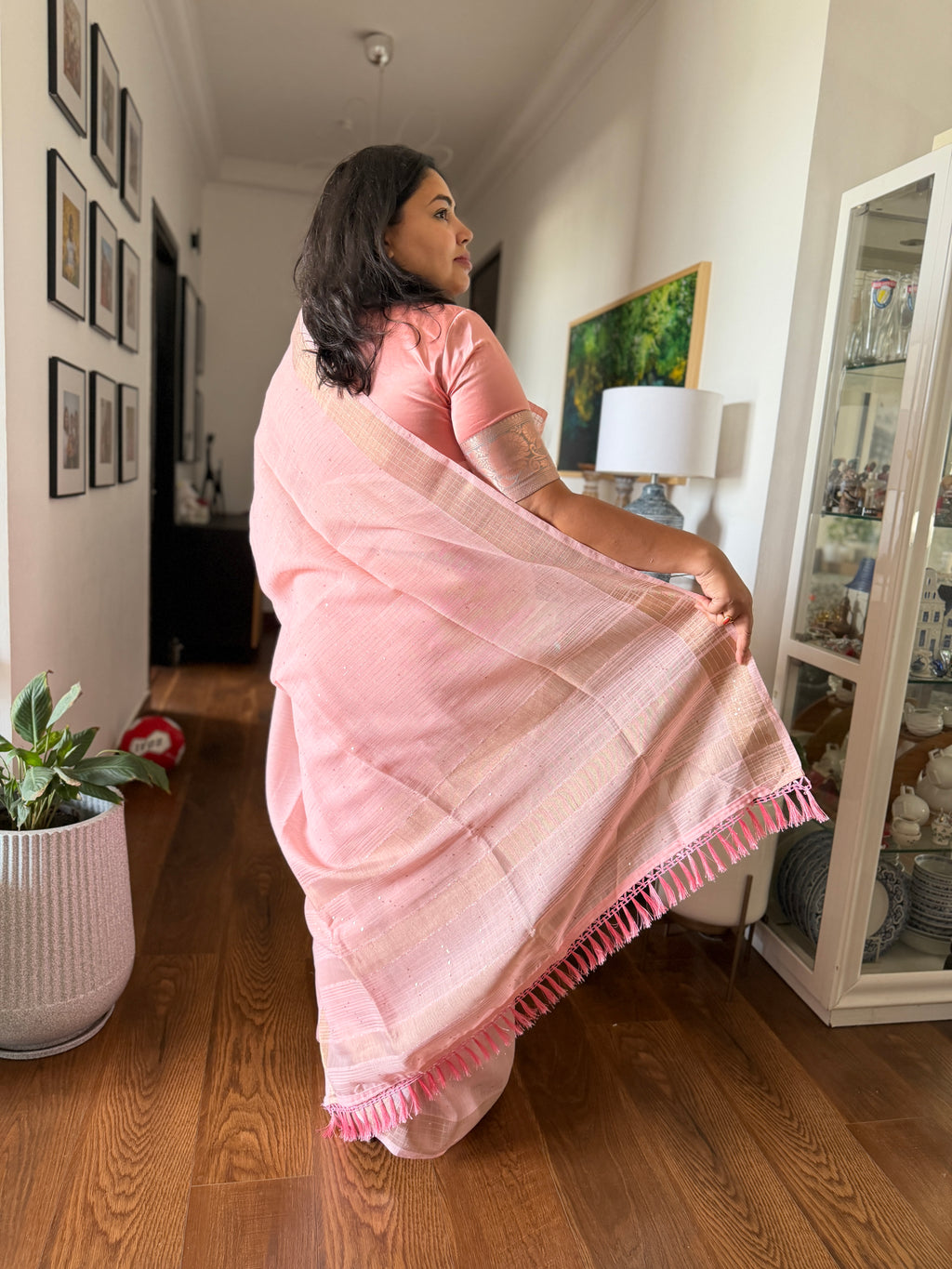 Blush Pink Linen Saree