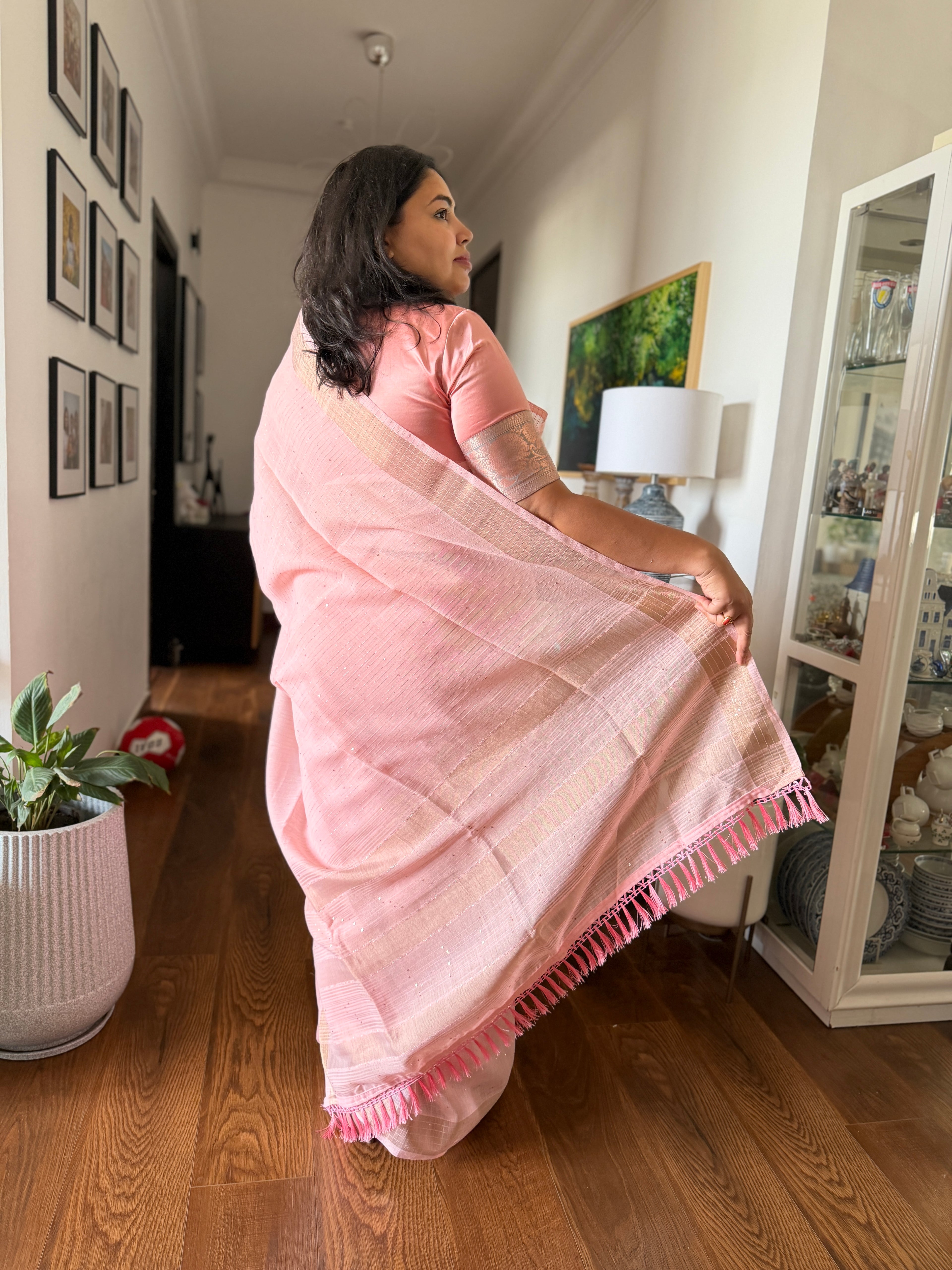Blush Pink Linen Saree