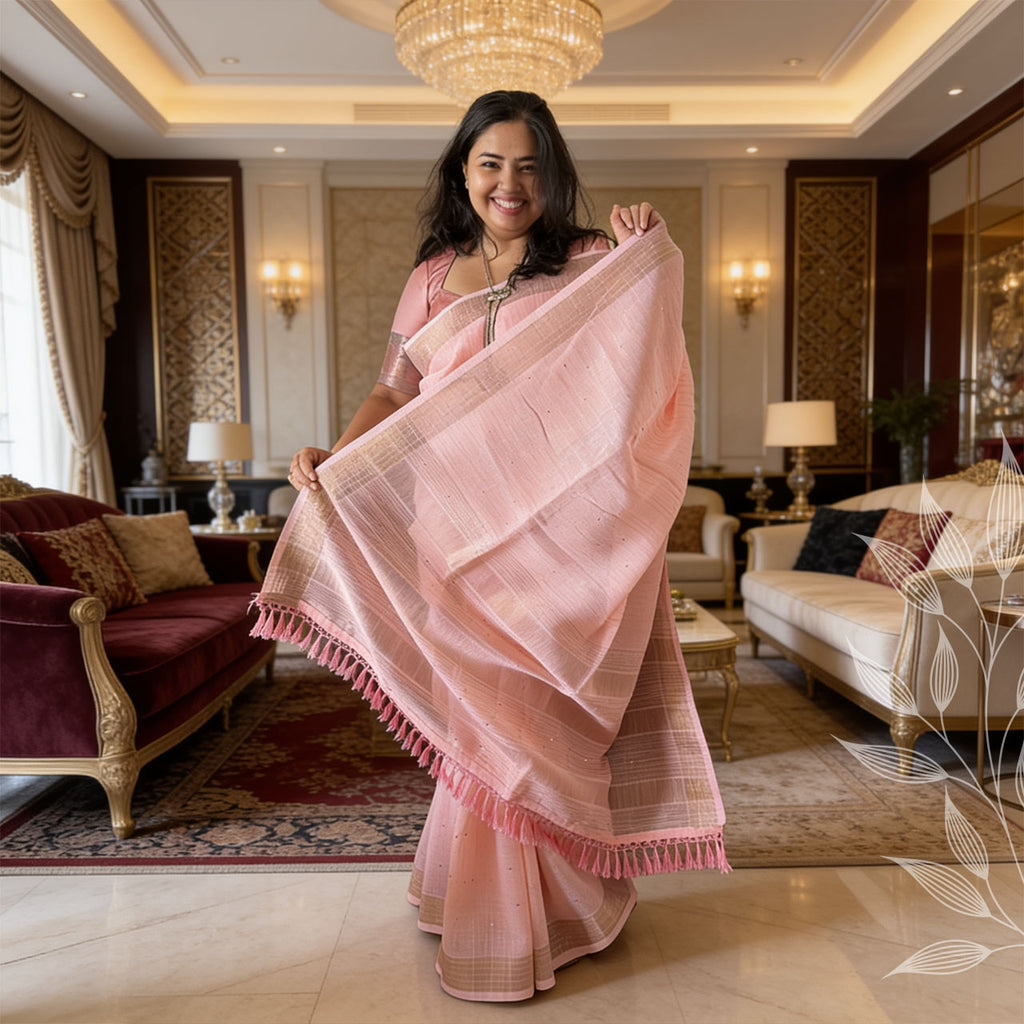 Blush Pink Linen Saree