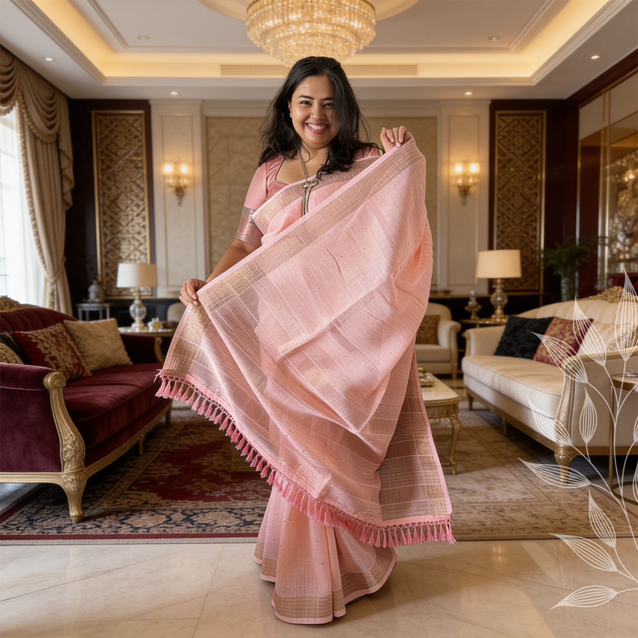 Blush Pink Linen Saree