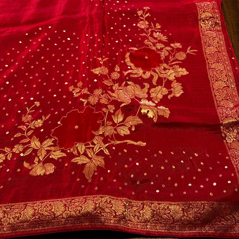 Regal Pink Floral Zari Silk Saree