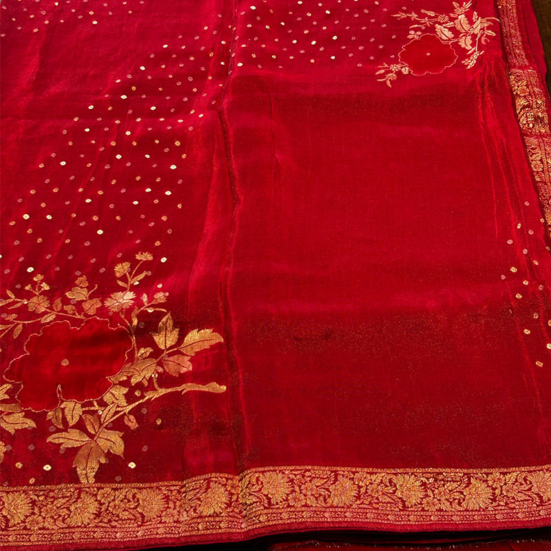 Regal Pink Floral Zari Silk Saree