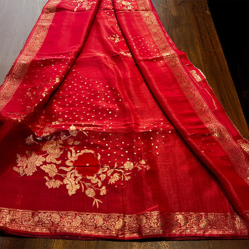 Regal Pink Floral Zari Silk Saree