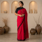 Crimson Red Handloom Cotton Saree